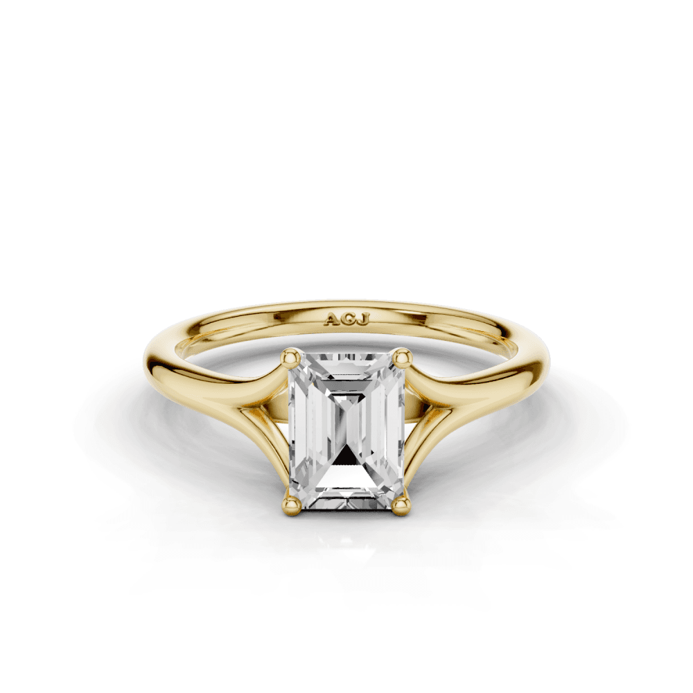 Iris Emerald Cut Diamond Split Shank Solitaire Ring