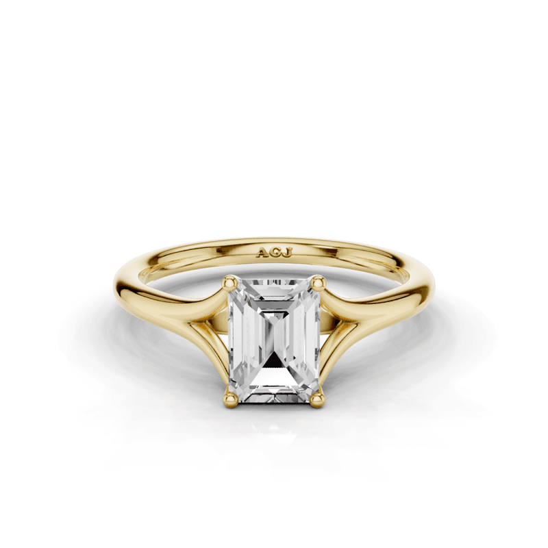 Iris Emerald Cut Diamond Split Shank Solitaire Ring