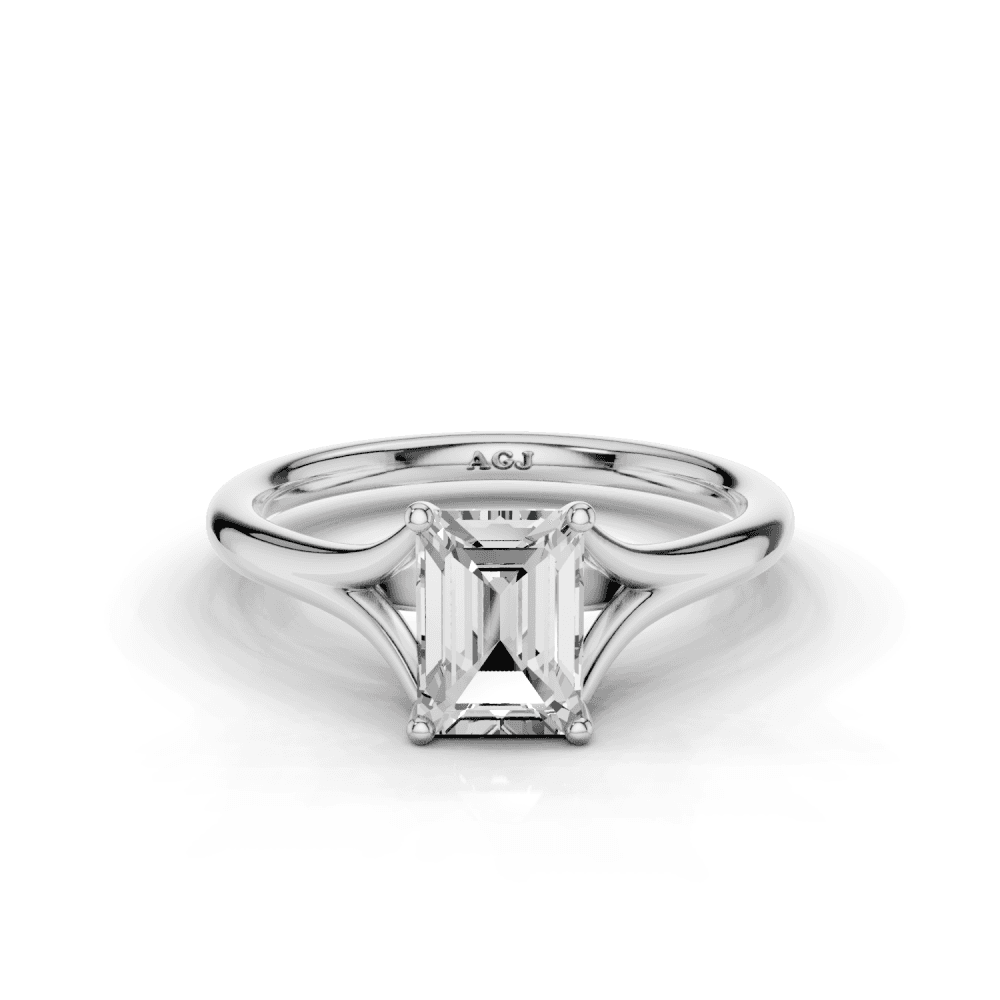 Iris Emerald Cut Diamond Split Shank Solitaire Ring