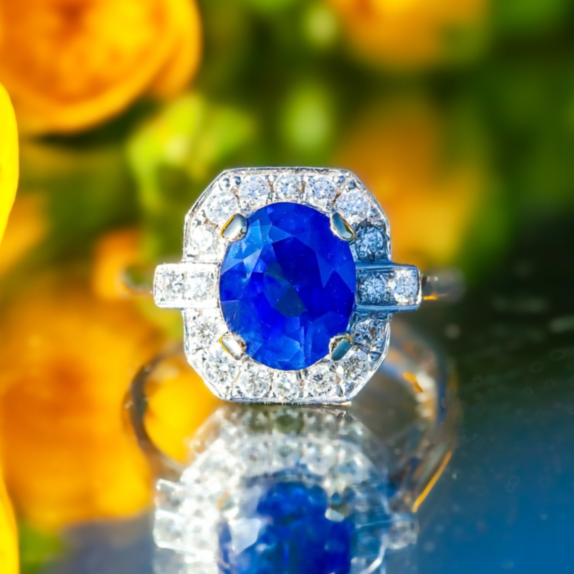 4.04ct Certified Oval Royal Blue Sapphire & 0.45ct Diamond 18ct White Gold Ring