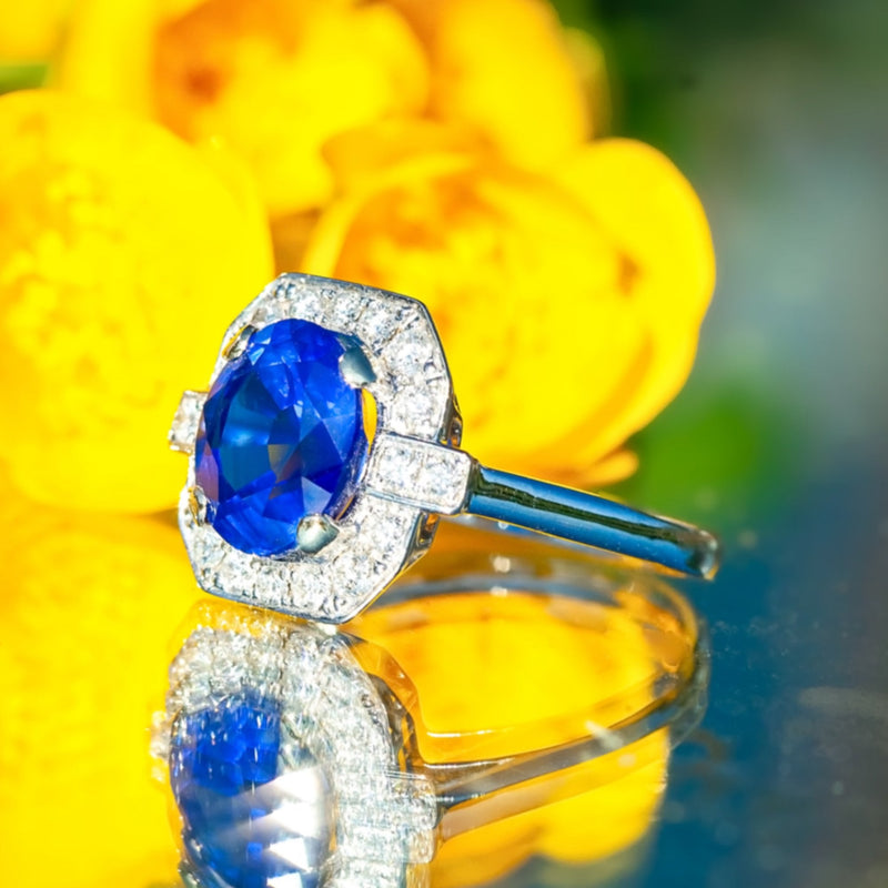4.04ct Certified Oval Royal Blue Sapphire & 0.45ct Diamond 18ct White Gold Ring