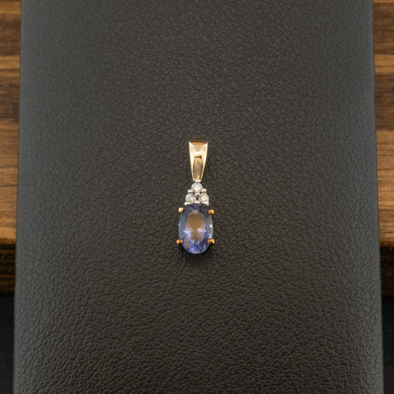 9ct Yellow Gold Iolite and Diamond Pendant 0.6g