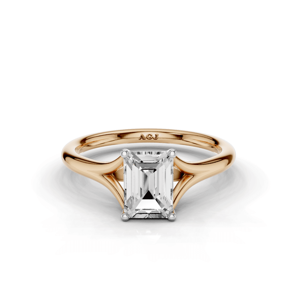 Iris Emerald Cut Diamond Split Shank Solitaire Ring