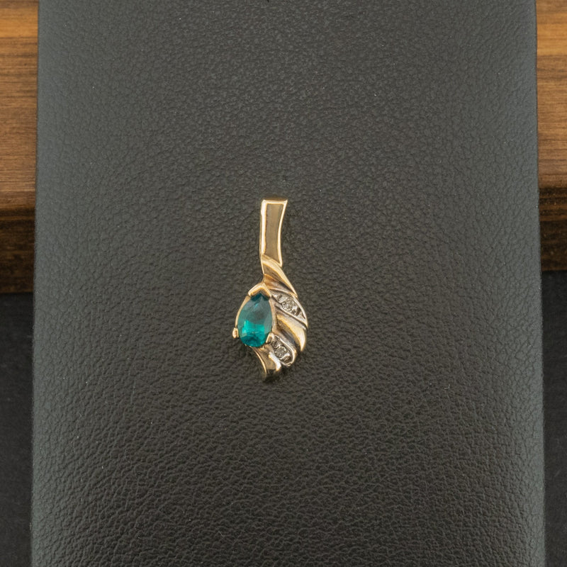 9ct Yellow Gold Lab Created Emerald and Diamond Pendant 0.9g
