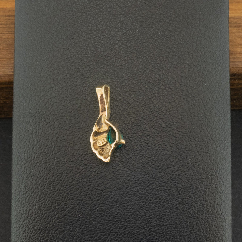 9ct Yellow Gold Lab Created Emerald and Diamond Pendant 0.9g