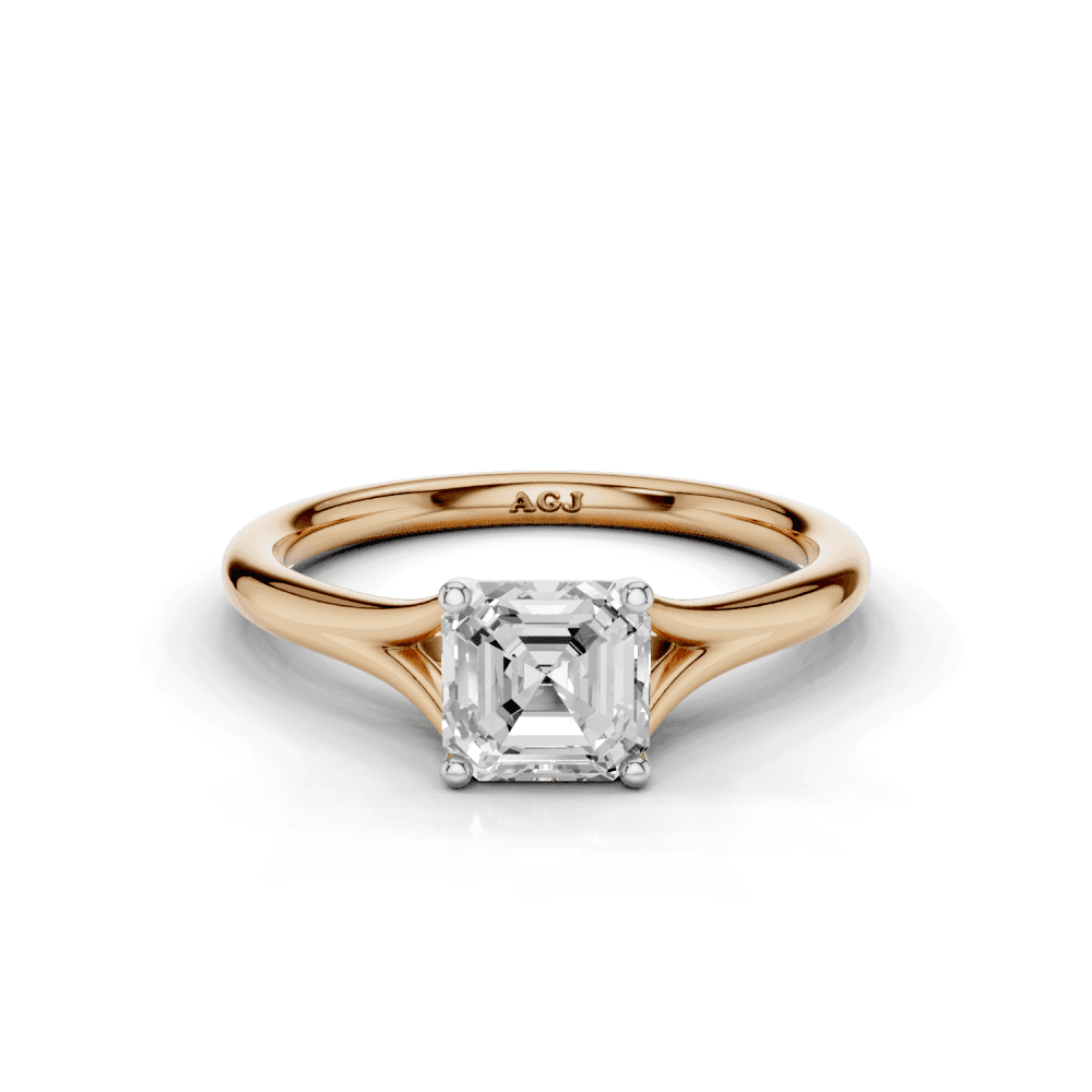 Iris Asscher Cut Diamond Split shank Solitaire Ring