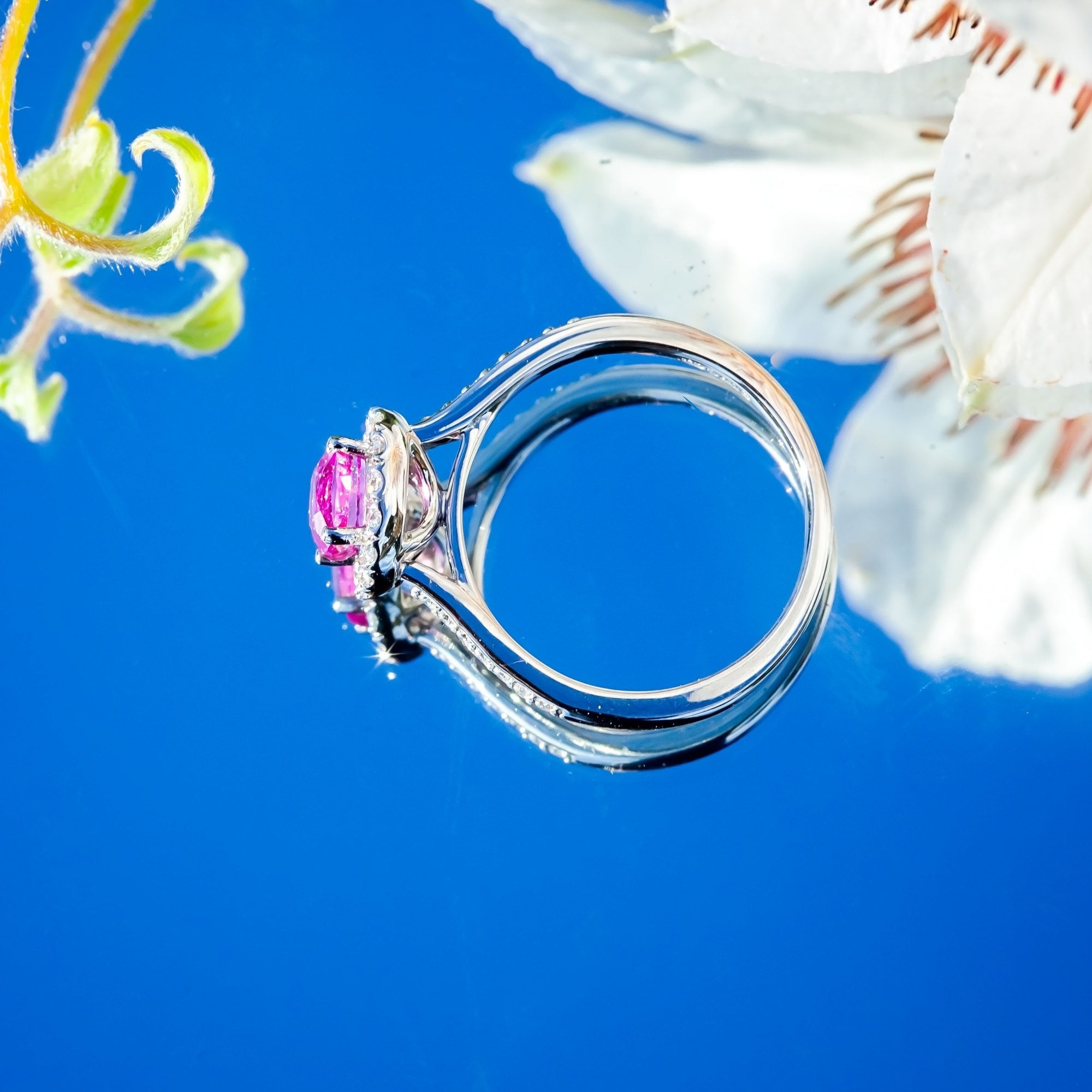 Platinum 1.21ct Pink Sapphire & Diamond Halo Ring