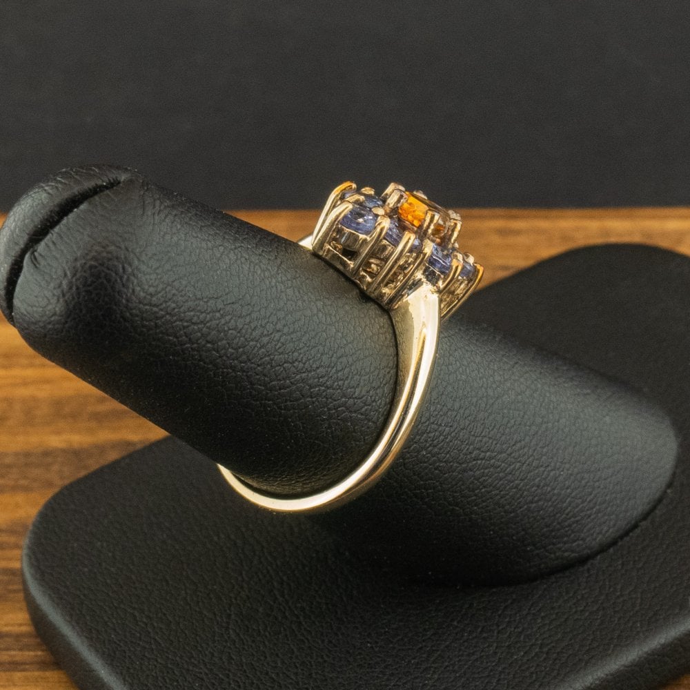9ct Yellow Gold Citrine and Blue Stone Cluster Ring Size N 3.2g
