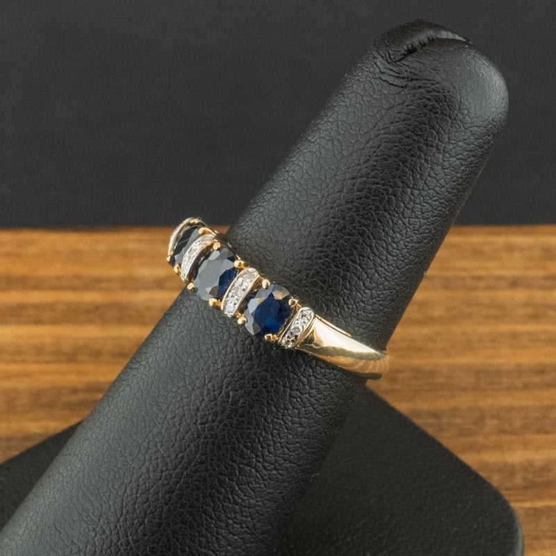 9ct Yellow Gold Sapphire and Diamond Ring Size K 1/2 2.1g