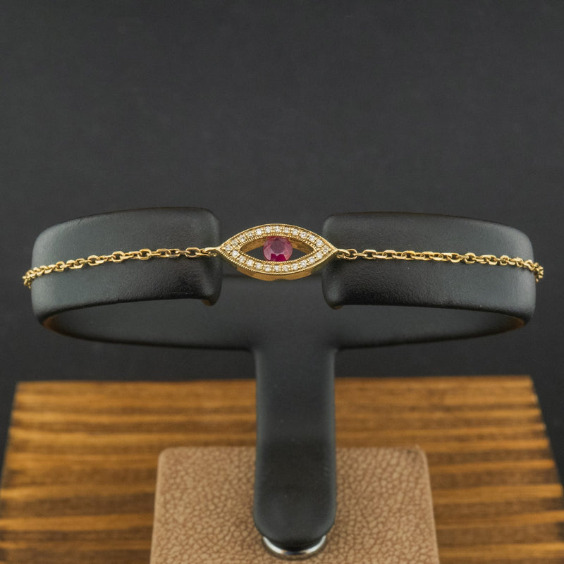 9ct Yellow Gold 0.23ct Ruby and 0.06ct Diamond Eye Adjustable Bracelet