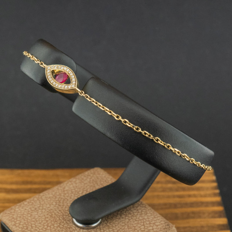 9ct Yellow Gold 0.23ct Ruby and 0.06ct Diamond Eye Adjustable Bracelet
