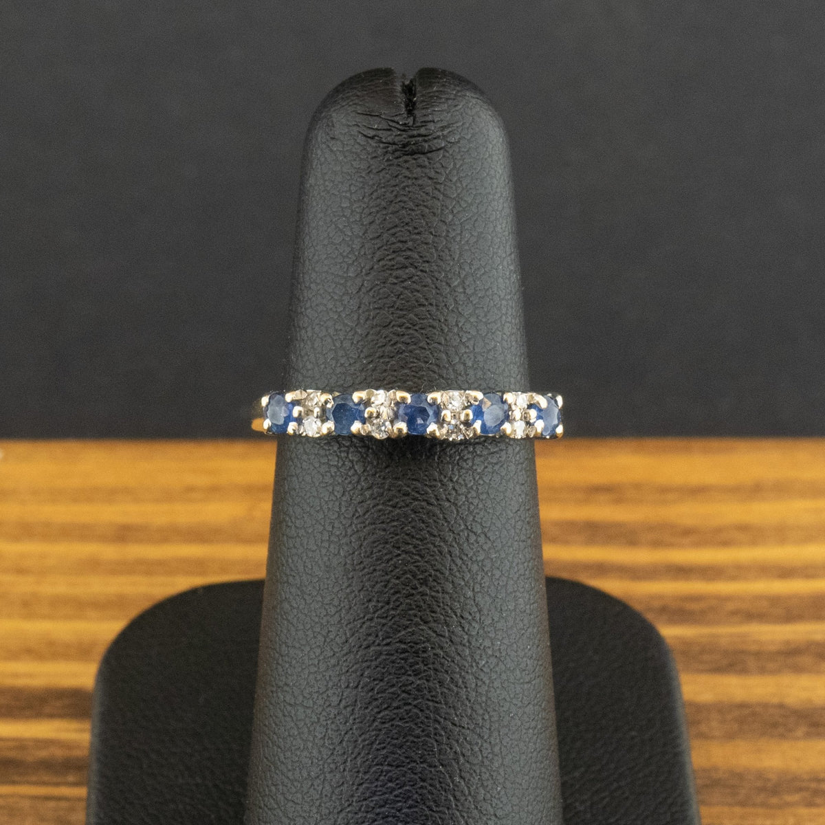 9ct Yellow Gold Sapphire and Diamond Band Ring Size J 1.9g