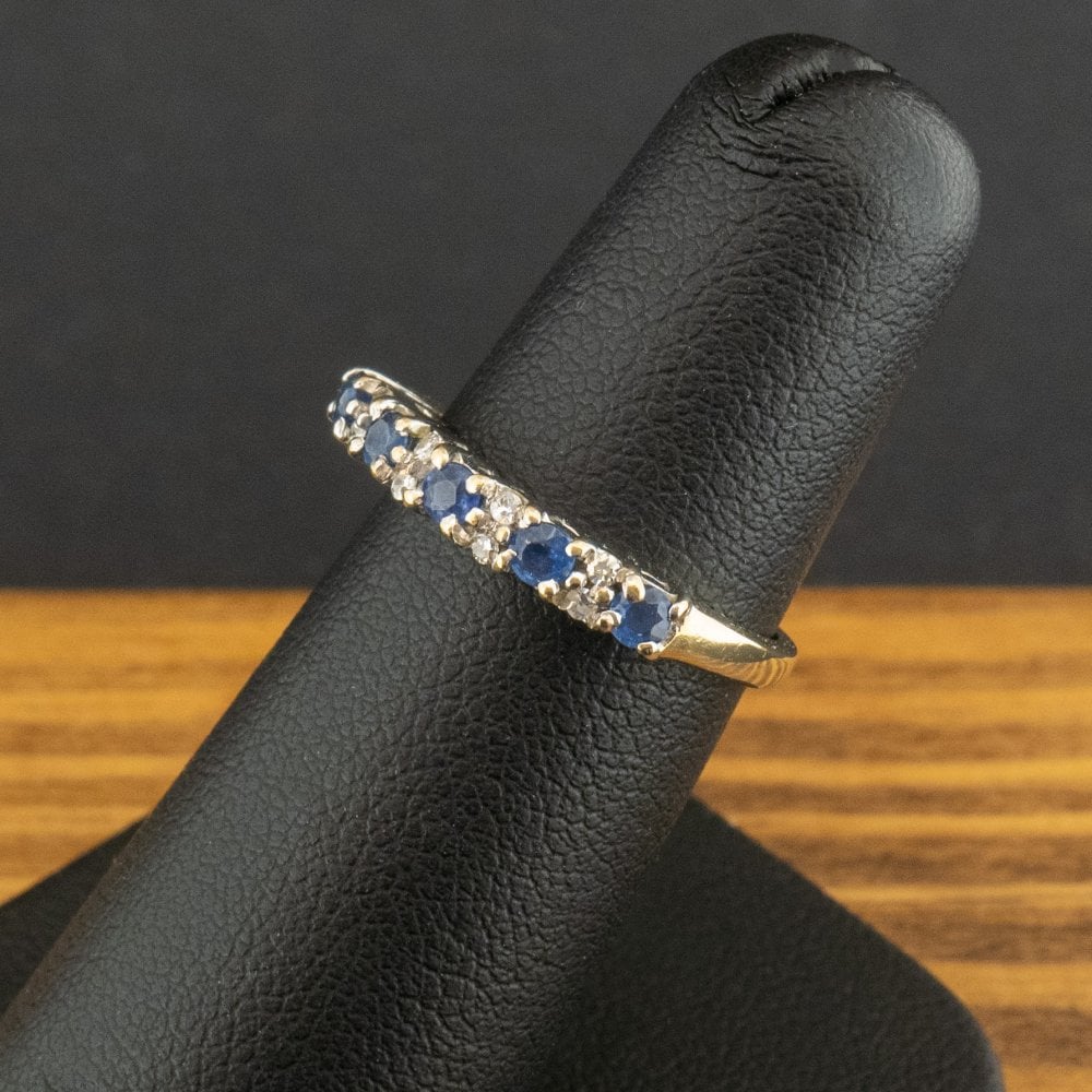 9ct Yellow Gold Sapphire and Diamond Band Ring Size J 1.9g