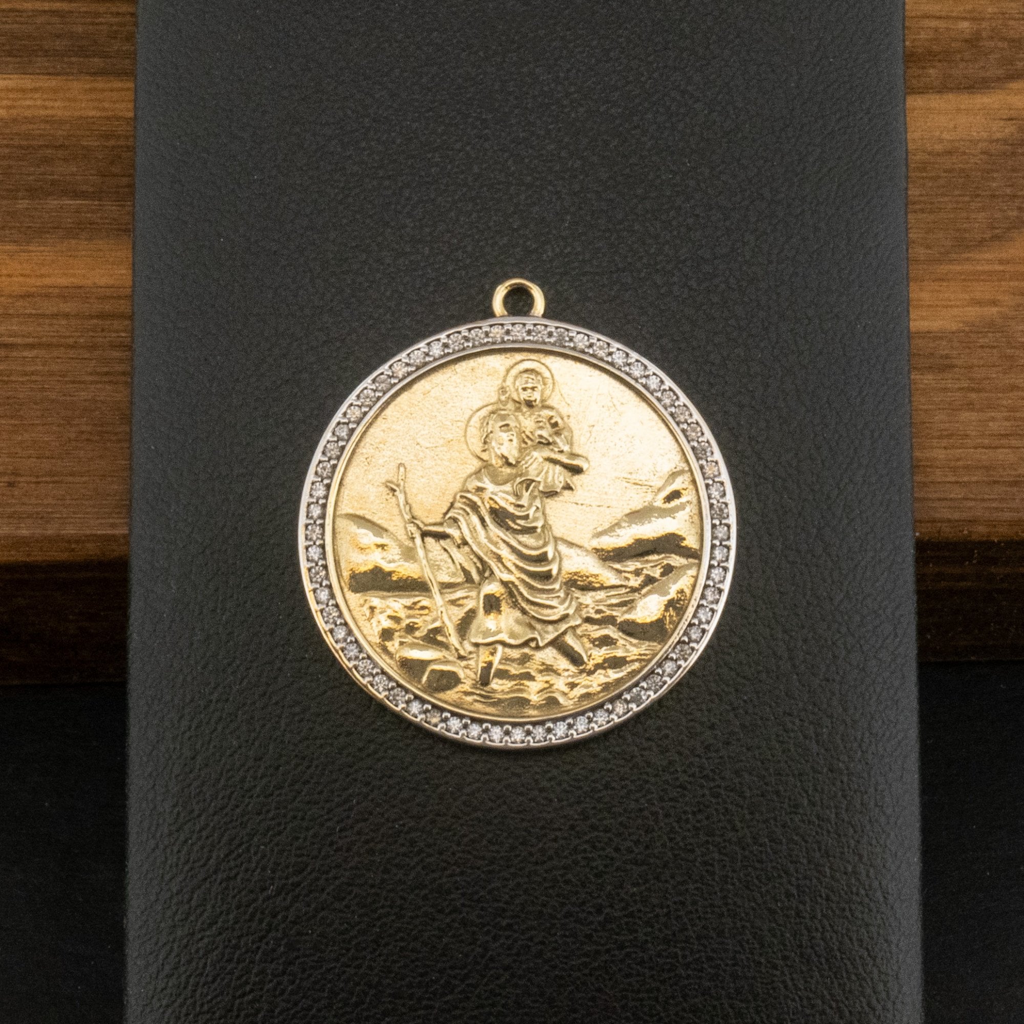 9ct Yellow Gold Double Sided Cubic Zirconia St Christopher Pendant 5.3g