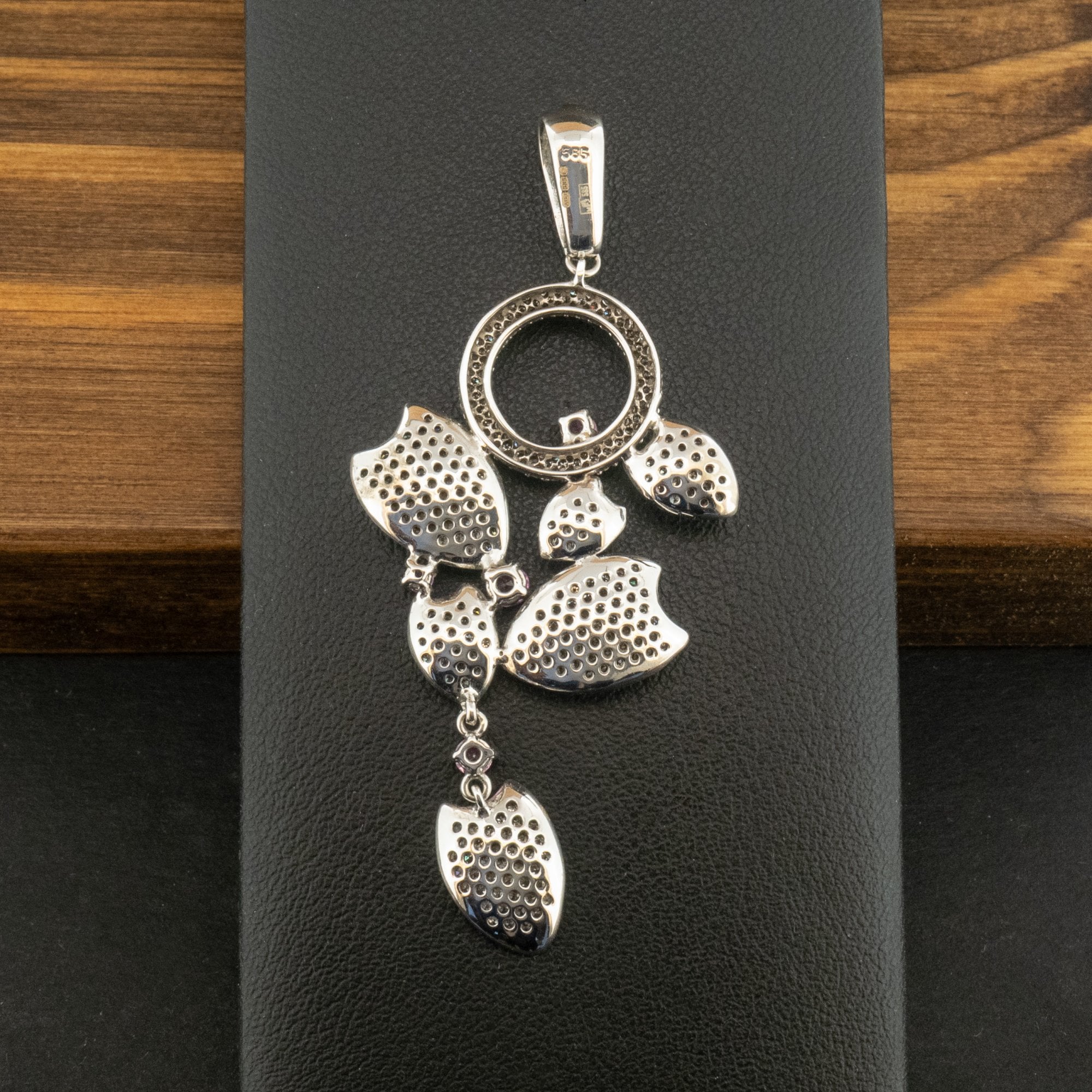 14ct White Gold Pink Sapphire & Diamond Drop Pendant 5.3Gms