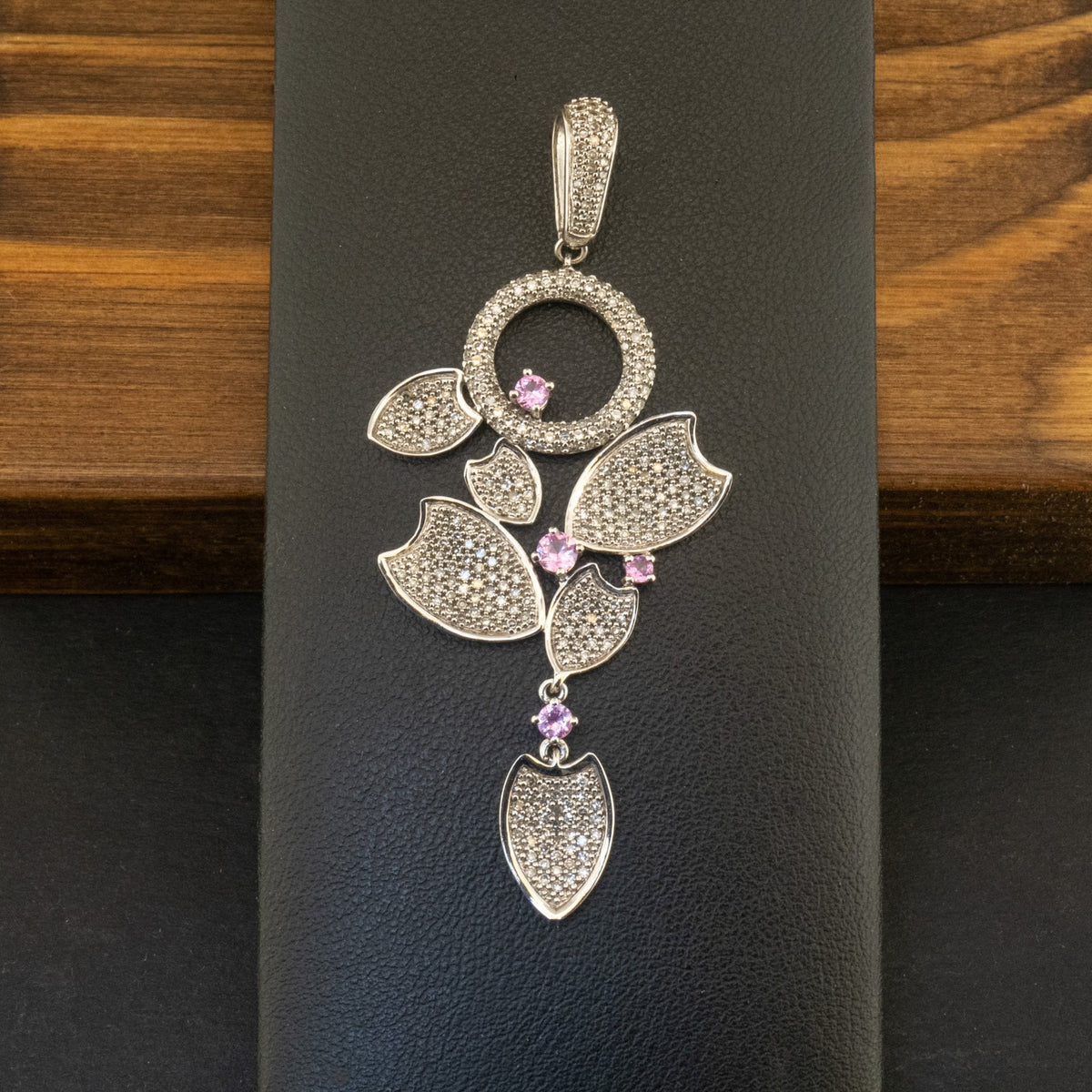 14ct White Gold Pink Sapphire & Diamond Drop Pendant 5.3Gms