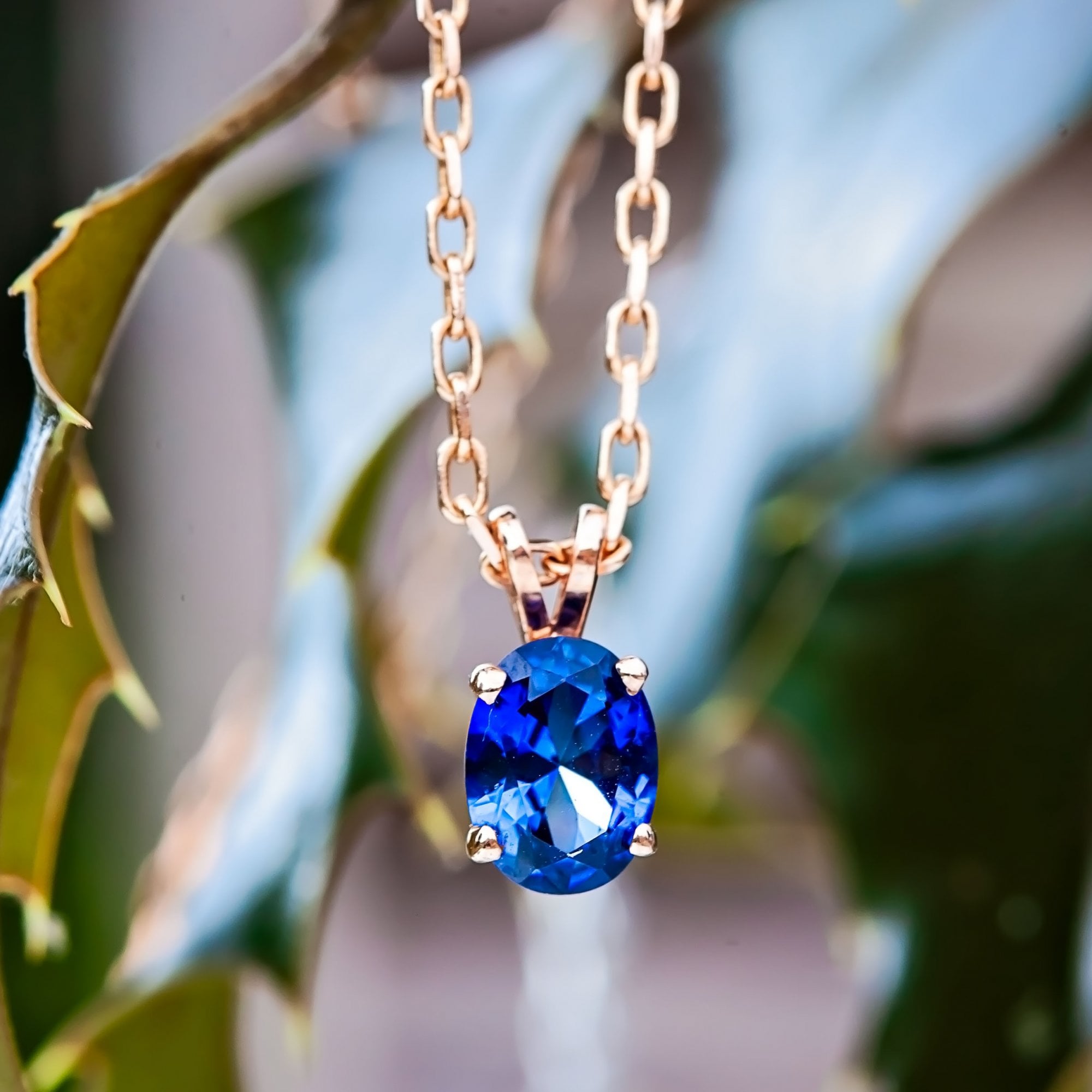 9ct 1.5ct Lab Sapphire Solitaire Pendant Necklace 3.3g