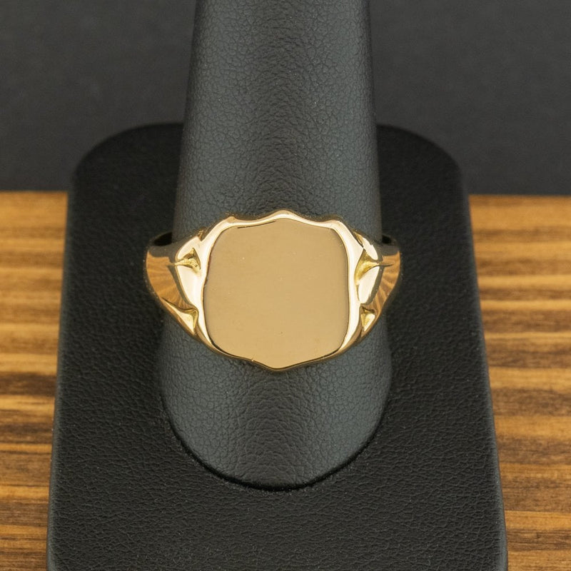 9ct Yellow Gold Shield Signet Ring Size X1/2 11.1g