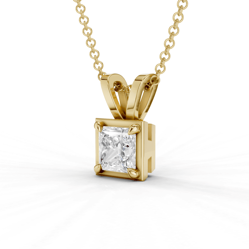 Princess Cut Diamond 4 Claw Bezel Pendant Necklace