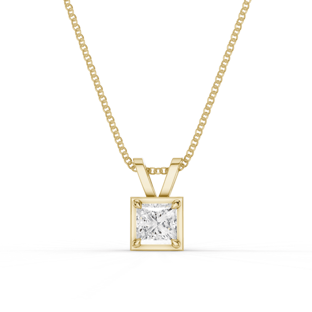 Princess Cut Diamond 4 Claw Bezel Pendant Necklace