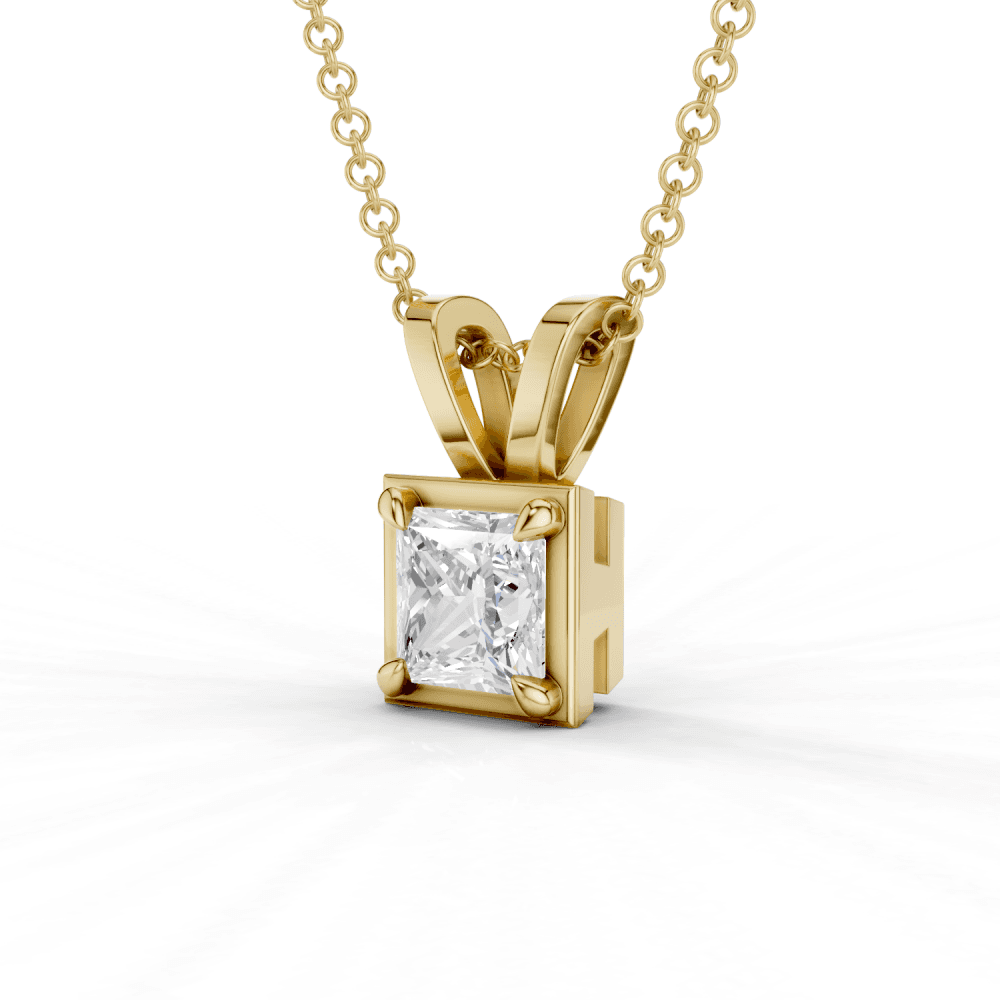 Princess Cut Diamond 4 Claw Bezel Pendant Necklace