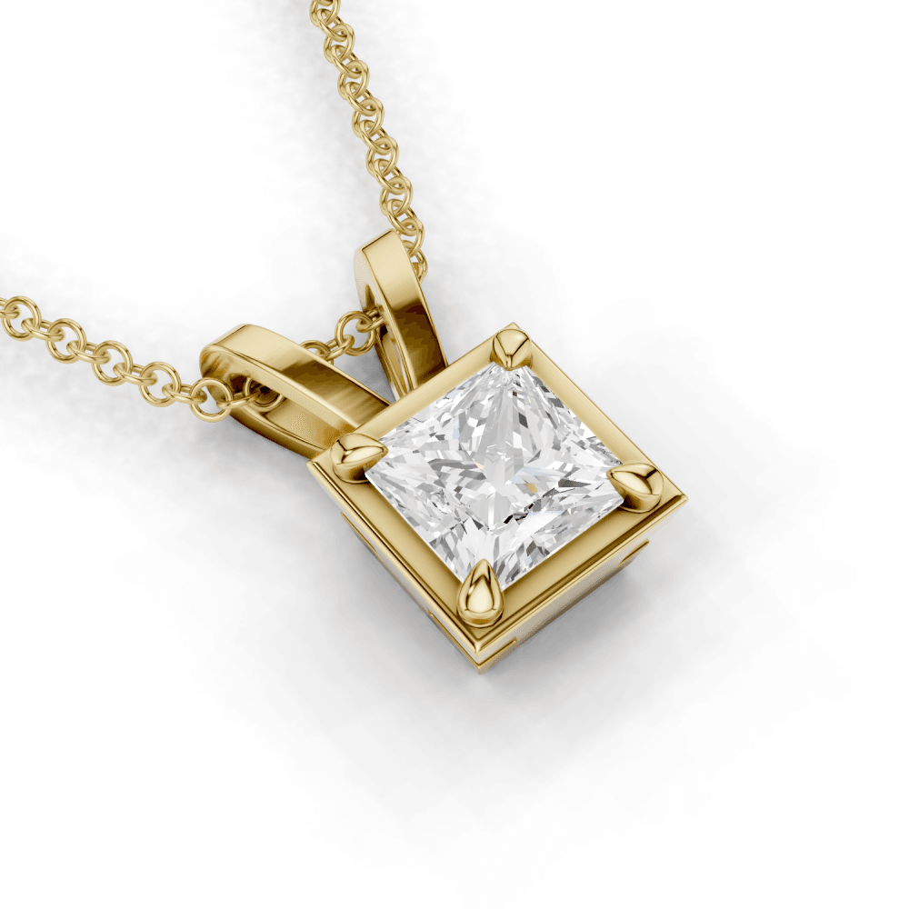 Princess Cut Diamond 4 Claw Bezel Pendant Necklace