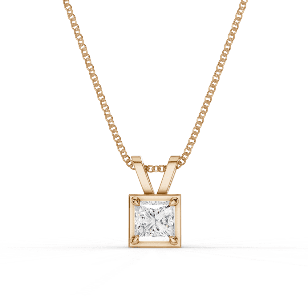Princess Cut Diamond 4 Claw Bezel Pendant Necklace