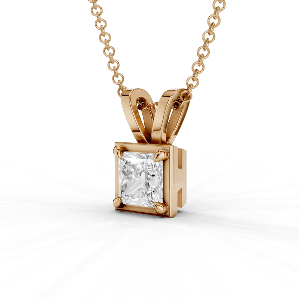 Princess Cut Diamond 4 Claw Bezel Pendant Necklace