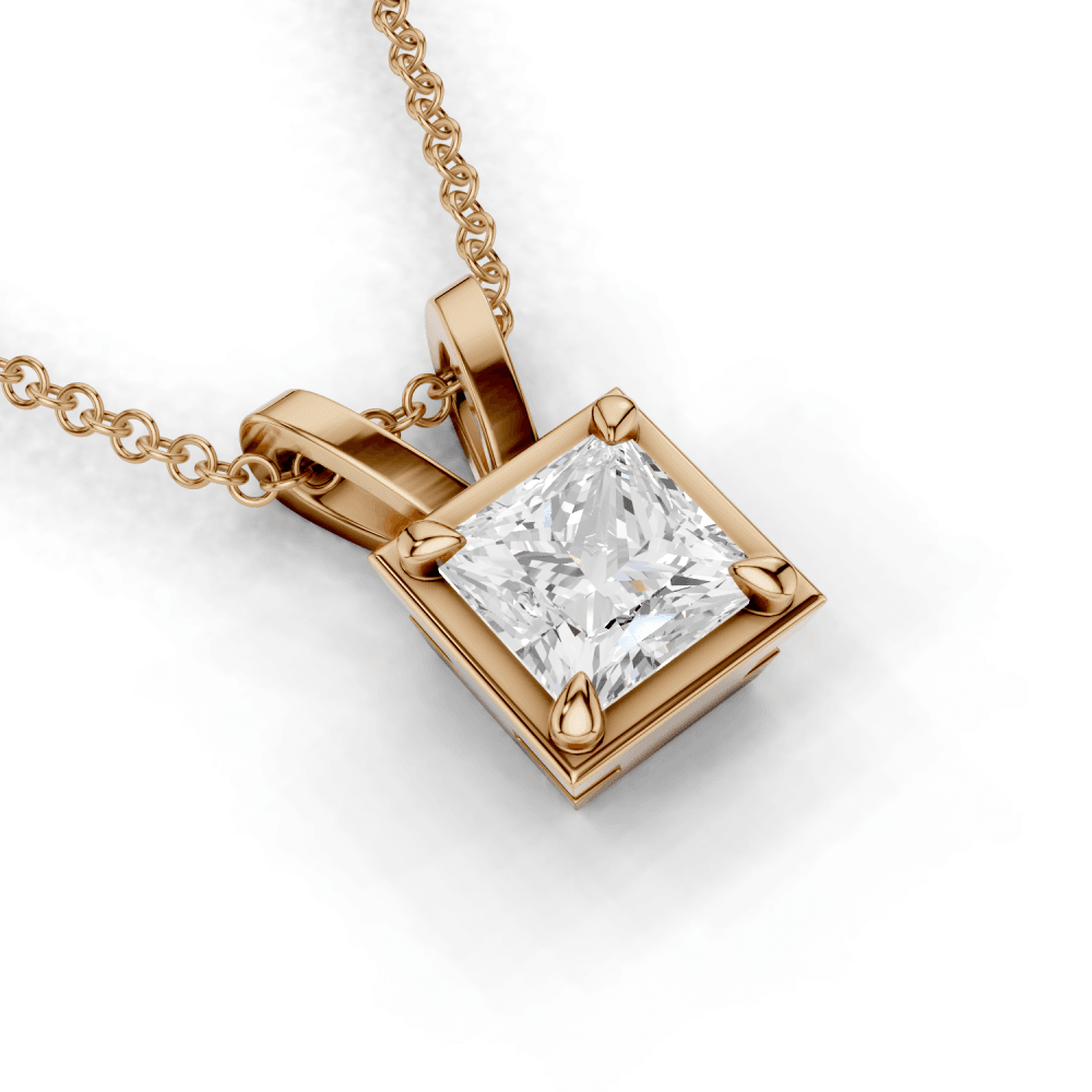Princess Cut Diamond 4 Claw Bezel Pendant Necklace