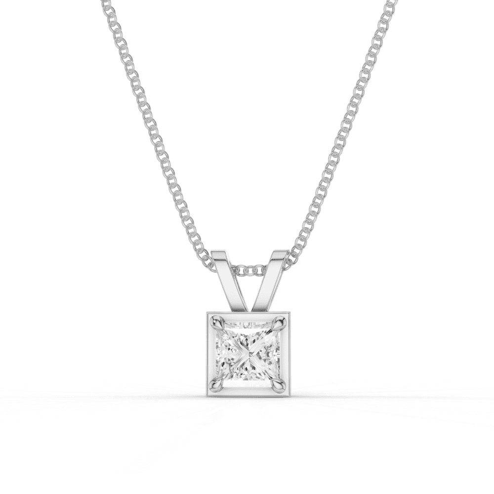 Princess Cut Diamond 4 Claw Bezel Pendant Necklace