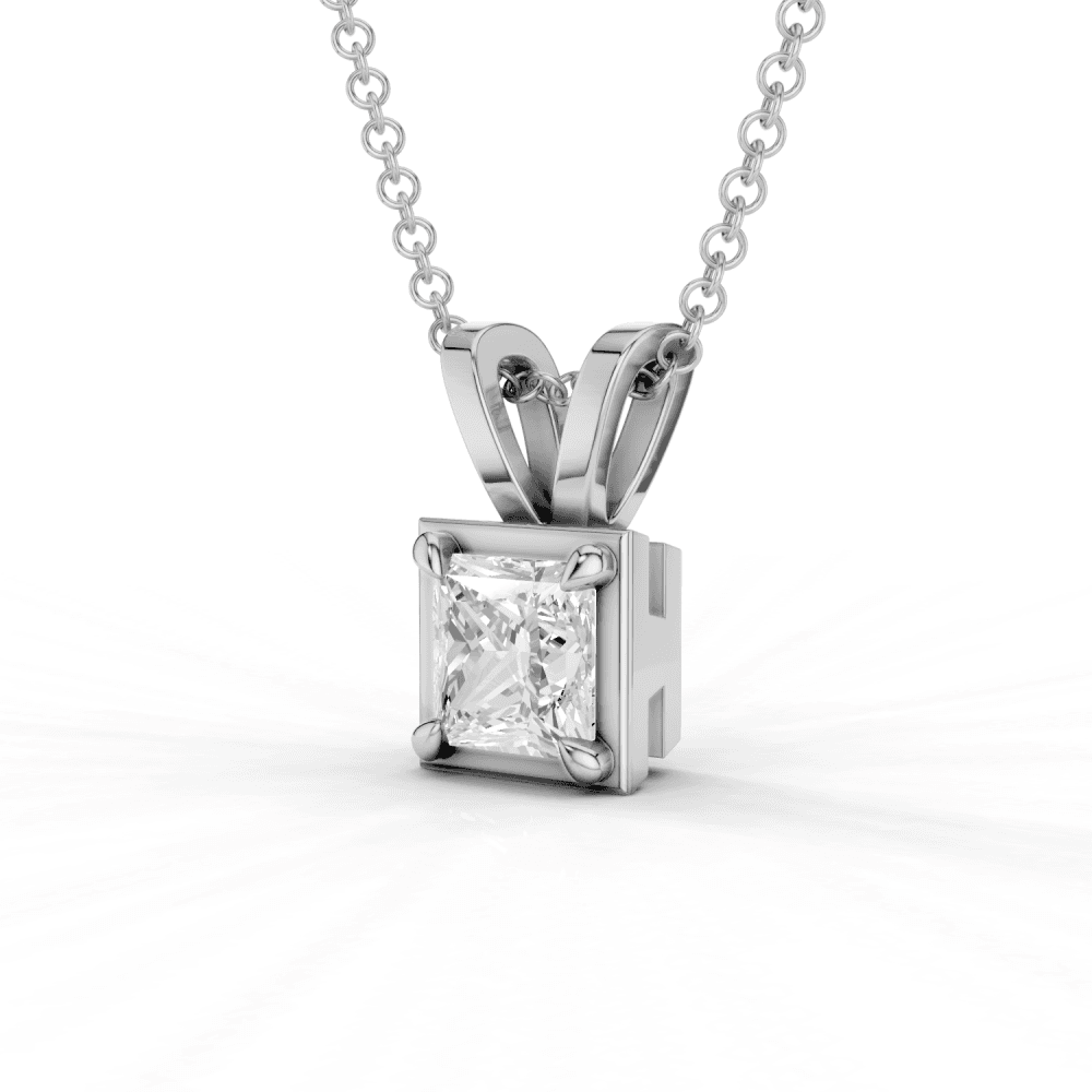 Princess Cut Diamond 4 Claw Bezel Pendant Necklace