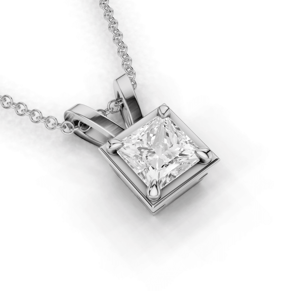 Princess Cut Diamond 4 Claw Bezel Pendant Necklace