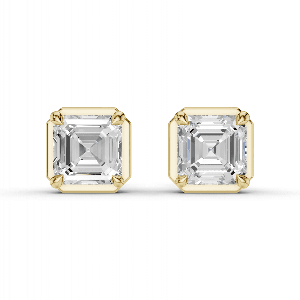 Asscher Cut Diamond 4 Claw Bezel Stud Earrings