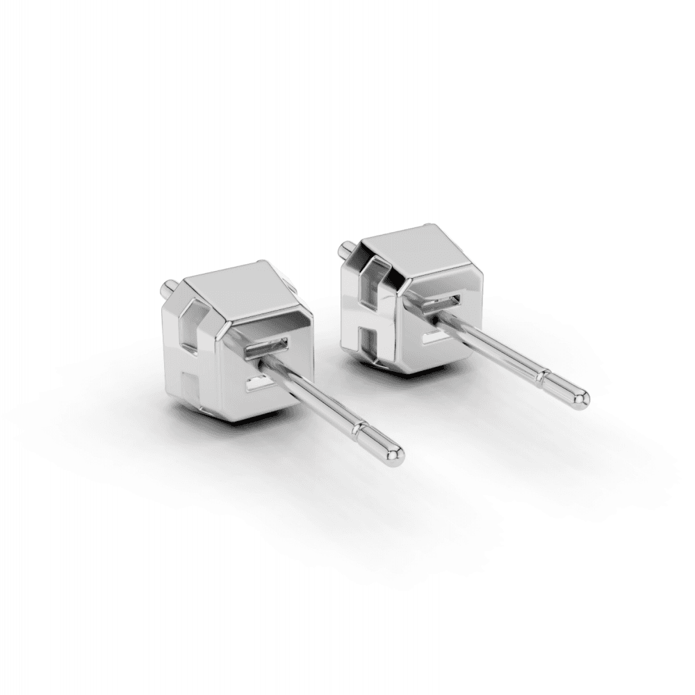Asscher Cut Diamond 4 Claw Bezel Stud Earrings