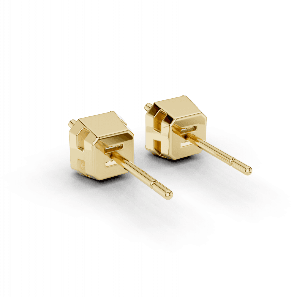 Asscher Cut Diamond 4 Claw Bezel Stud Earrings
