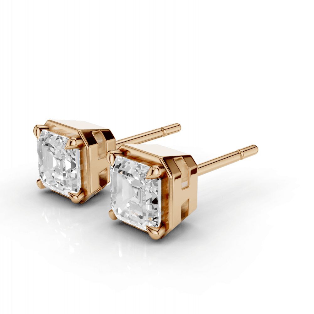 Asscher Cut Diamond 4 Claw Bezel Stud Earrings