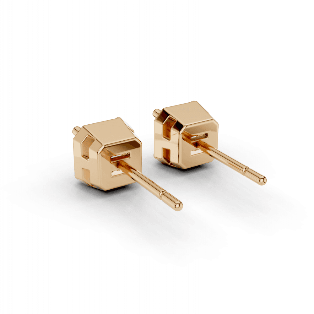 Asscher Cut Diamond 4 Claw Bezel Stud Earrings