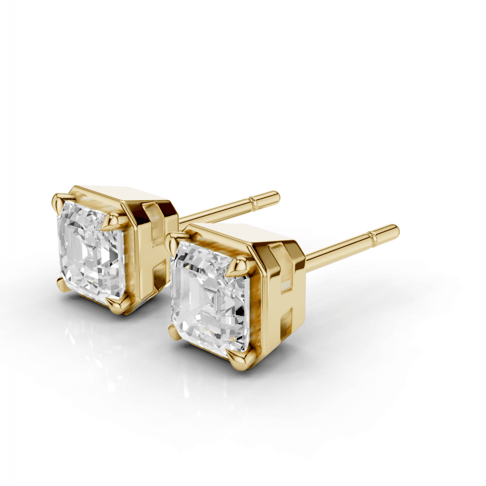 Asscher Cut Diamond 4 Claw Bezel Stud Earrings