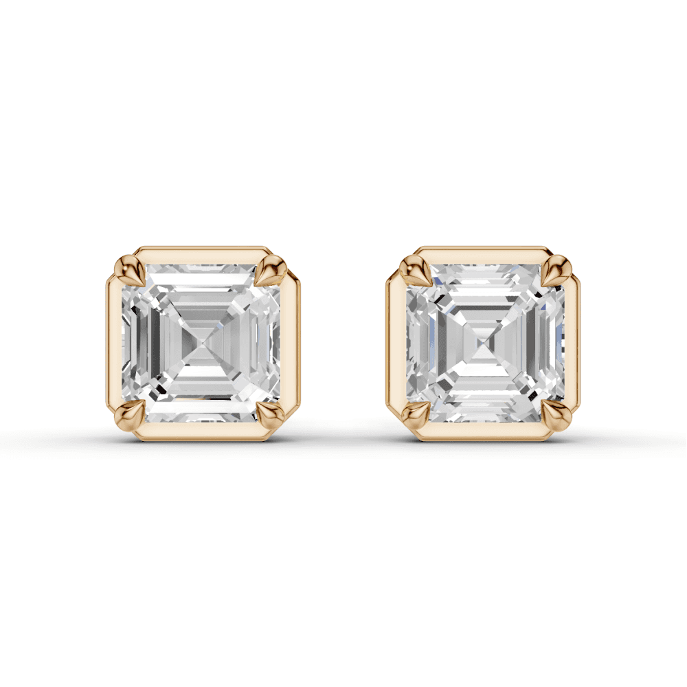 Asscher Cut Diamond 4 Claw Bezel Stud Earrings