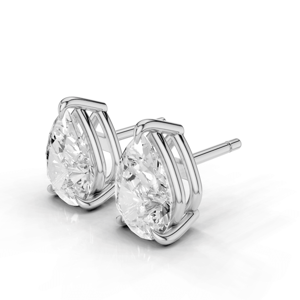 Pear Cut Diamond 4 Claw Stud Earrings