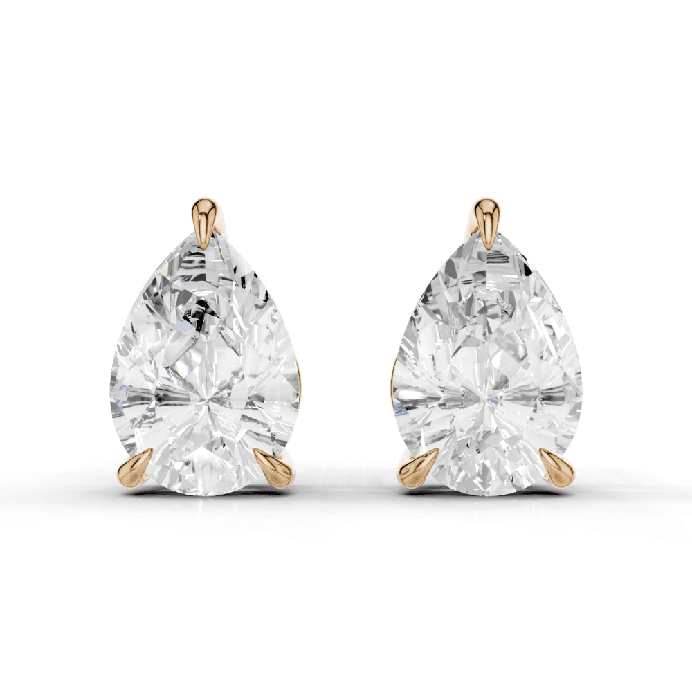 Pear Cut Diamond 4 Claw Stud Earrings