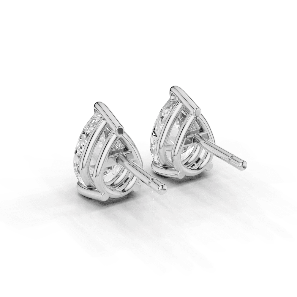Pear Cut Diamond 4 Claw Stud Earrings