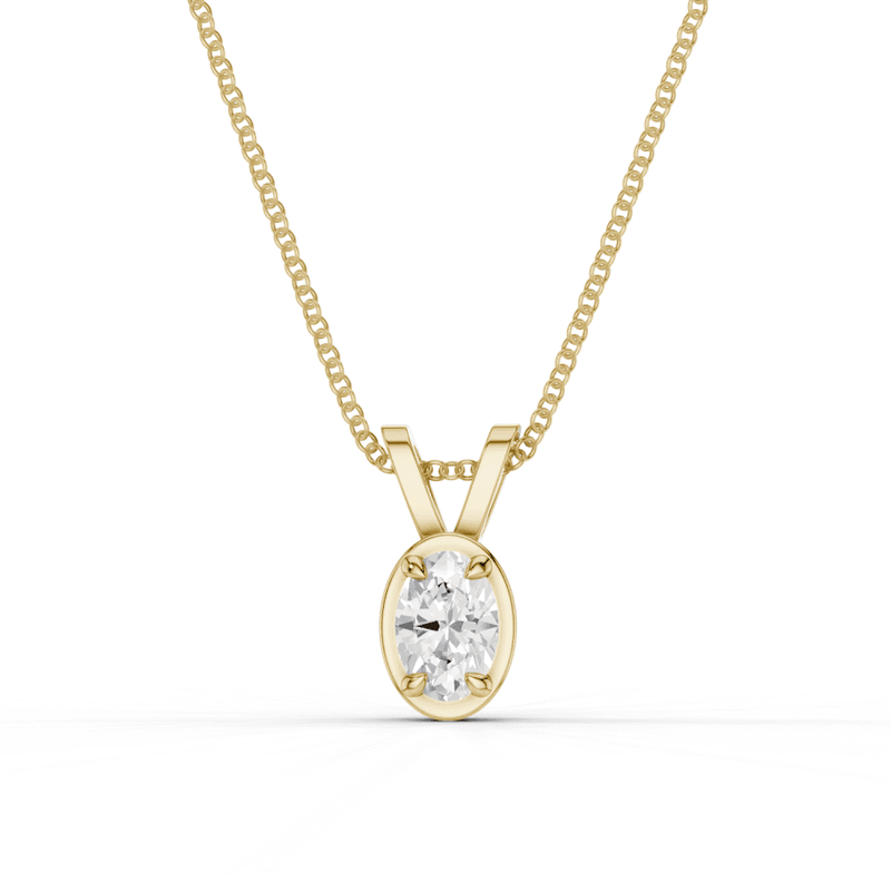 Oval Cut Diamond 4 Claw Bezel Pendant Necklace