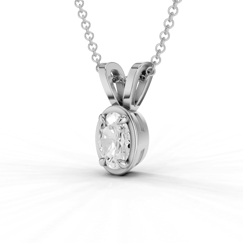 Oval Cut Diamond 4 Claw Bezel Pendant Necklace