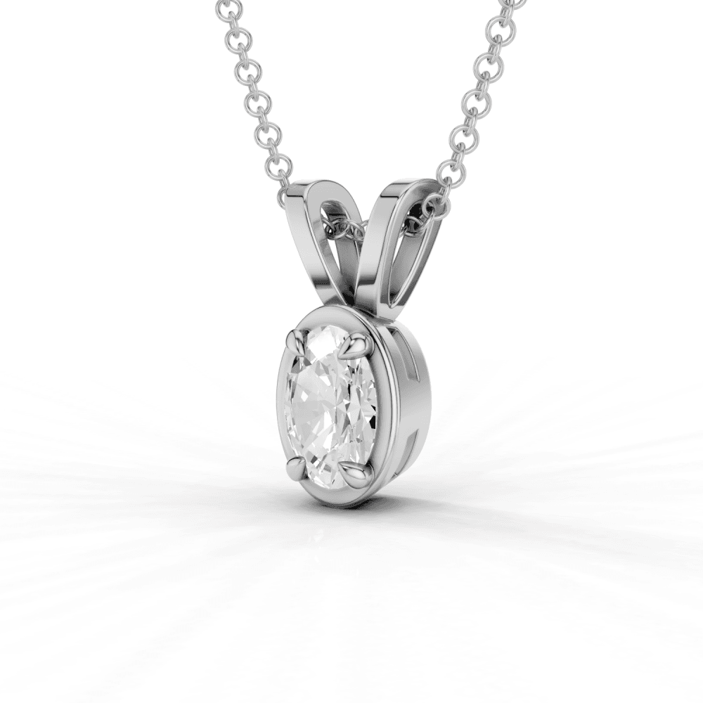 Oval Cut Diamond 4 Claw Bezel Pendant Necklace