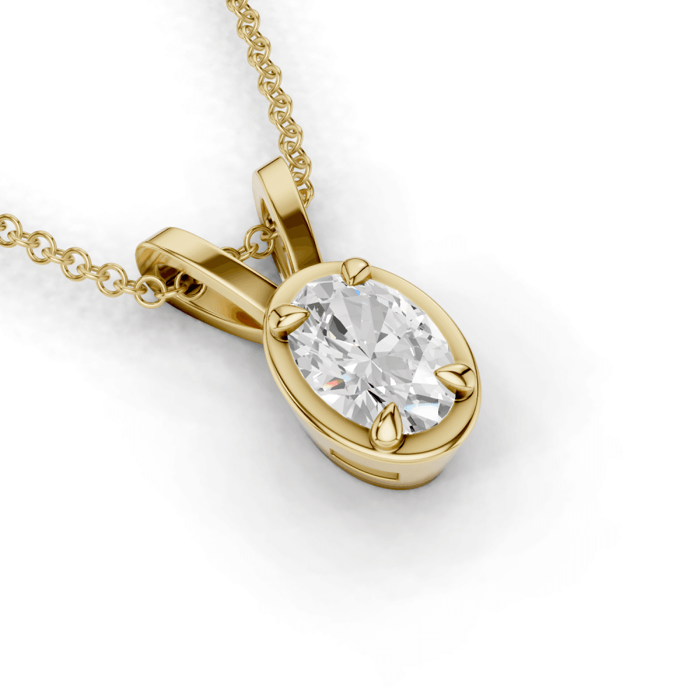 Oval Cut Diamond 4 Claw Bezel Pendant Necklace