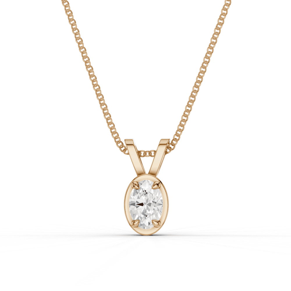 Oval Cut Diamond 4 Claw Bezel Pendant Necklace
