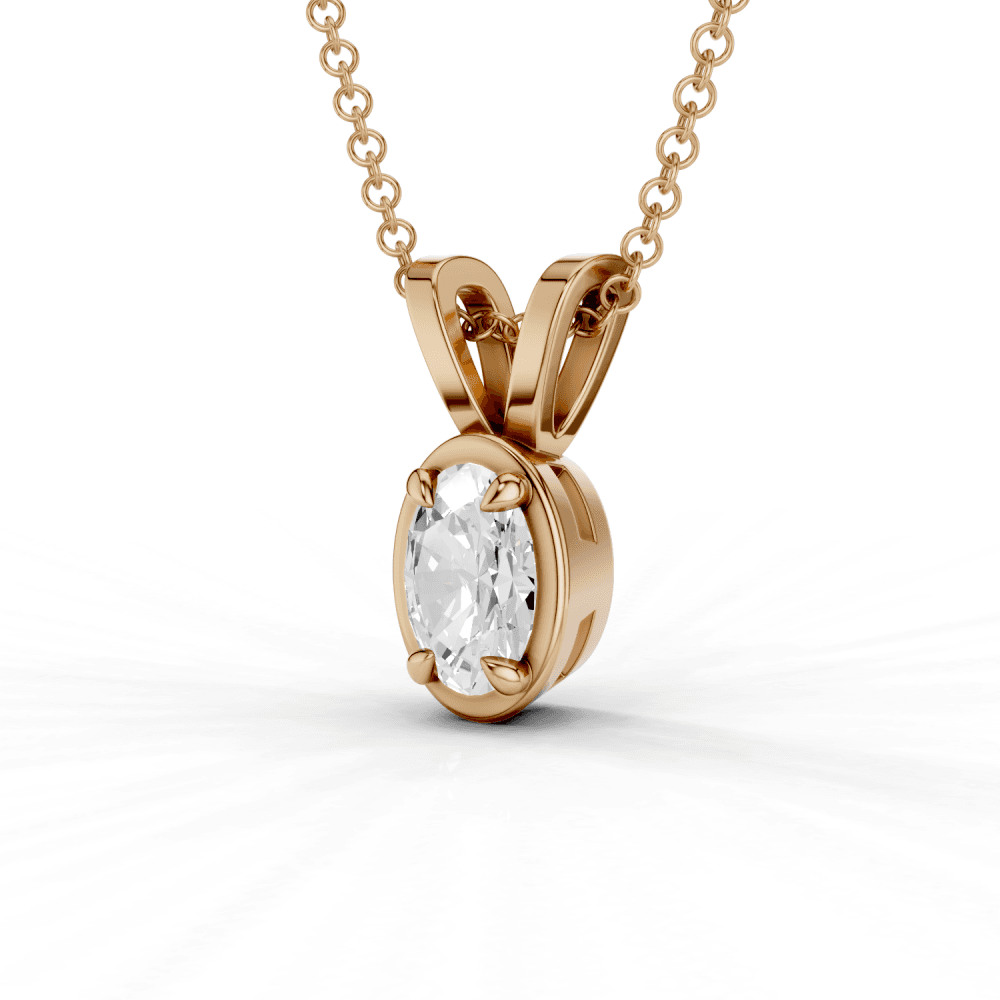 Oval Cut Diamond 4 Claw Bezel Pendant Necklace
