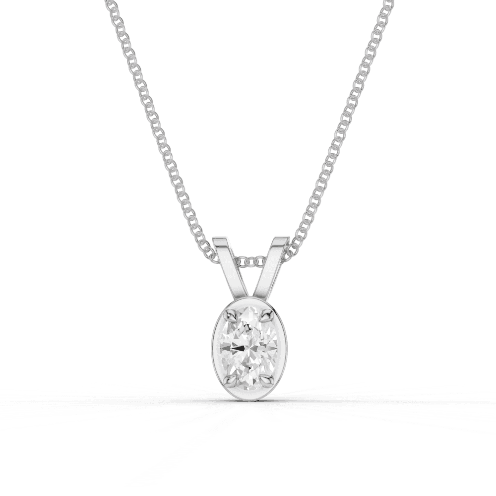 Oval Cut Diamond 4 Claw Bezel Pendant Necklace