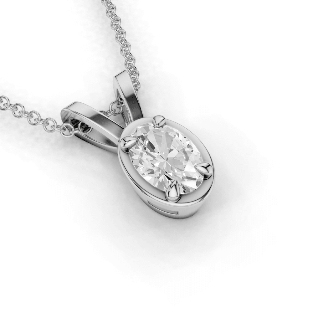 Oval Cut Diamond 4 Claw Bezel Pendant Necklace